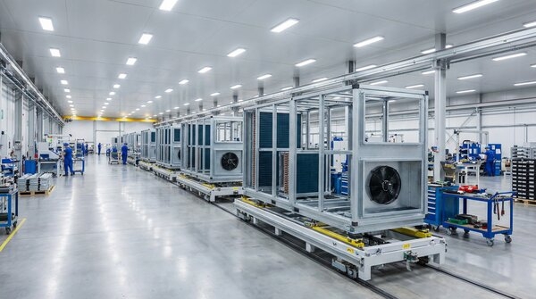Multiple large AHU units on rooftop serving cleanroom facility