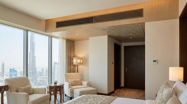 EC motor fan coil units installed in ceiling void