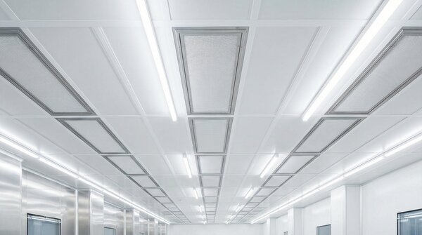 HEPA and ULPA filter modules stacked in cleanroom