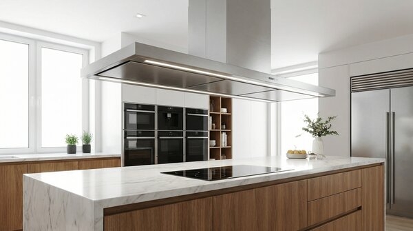 Commercial kitchen ventilation hood over cookline