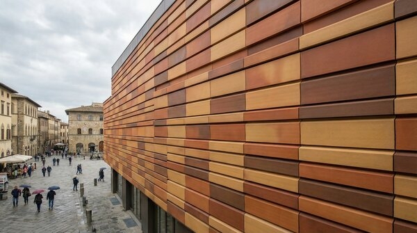 Architectural facade with terracotta rainscreen cladding panels