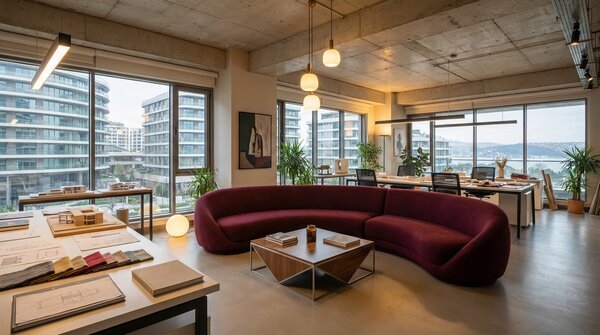 Design-led office and lounge furniture in a premium interior setting