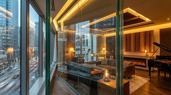 Acoustic laminated glass in urban mixed-use development