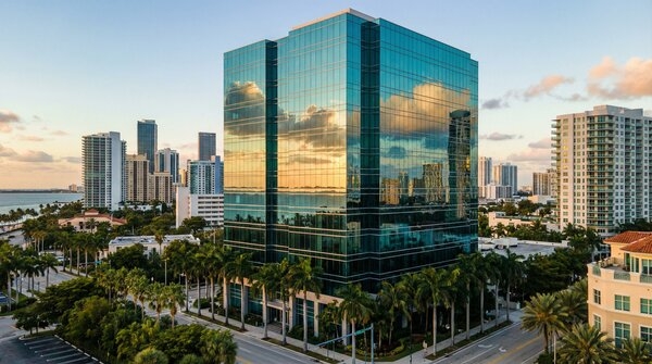 Coated façade glass used in commercial curtain wall system