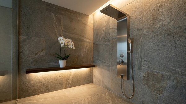 Water-efficient shower set installed in bathroom