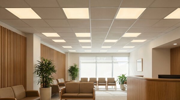 Tunable white LED panel lights in commercial ceiling
