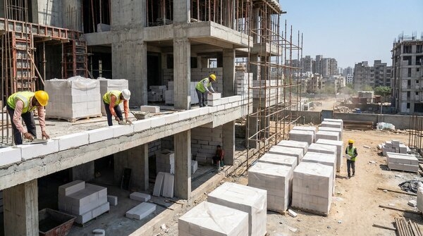 Autoclaved aerated concrete blocks used as walling units on site