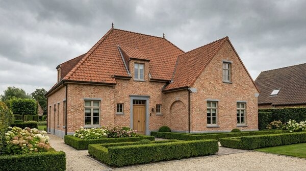 Clay bricks and roof tiles used together on building envelope