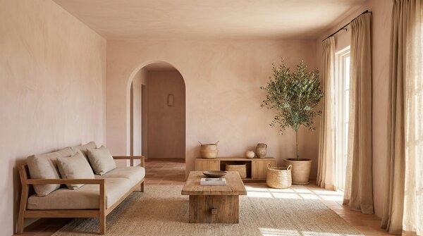 Natural mineral lime plaster finish on interior wall