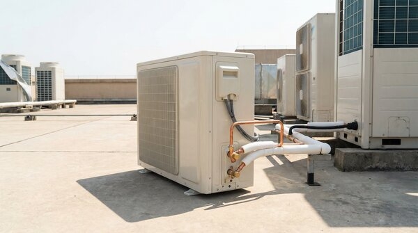 R290 condensing unit installed outdoors serving display case