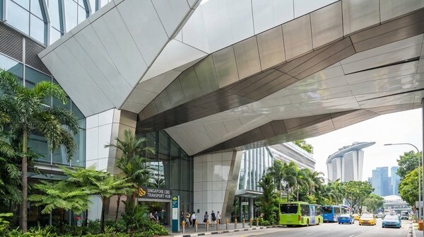 Public building entrance with aluminium composite panel canopy