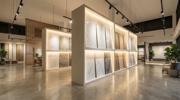 Porcelain and ceramic tiles in showroom display