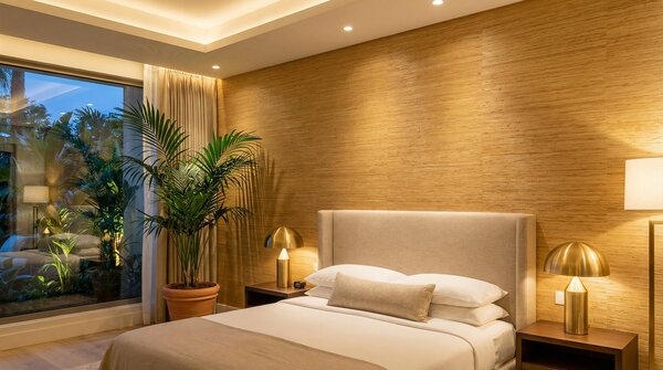 Grasscloth wallcovering with natural texture in interior