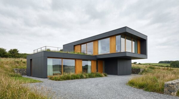 Wooden aluminium hybrid windows installed on low-energy home